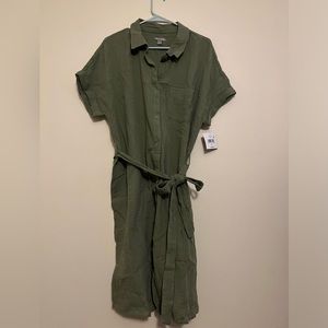 Women’s lightweight Shirt Dress, Tie waist, Green, XL